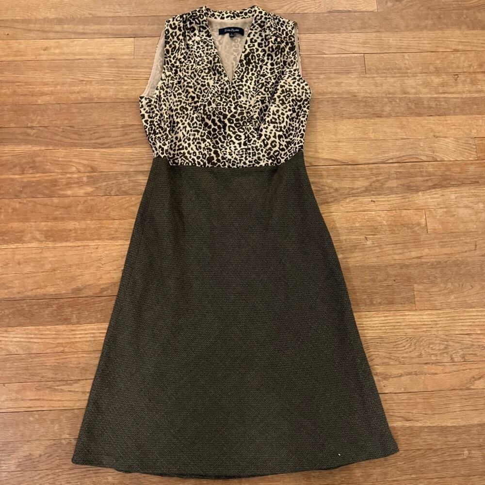 Evan-Picone brown cream sleeveless wrapped bodice midi sheath dress size 8
b24